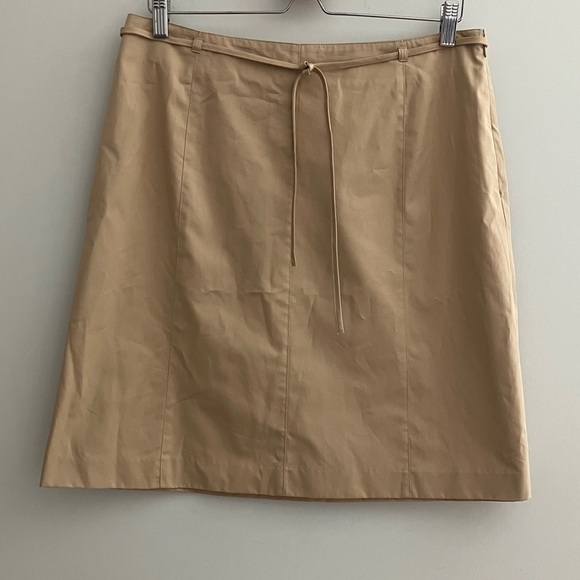 Liz Claiborne Tan/Khaki A Line Skirt Side Zip Thin Tie Belt Petite Womens 14P - Picture 1 of 9